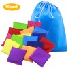 Disino Pack of 16 10 x 10 cm Nylon Bean Bags Throwing Cornhole Bag Waterproof Bean Bag with Carry Bag, Toss Game Bean Bag Throwing Game for Children PE Sensory Juggling Sports Training