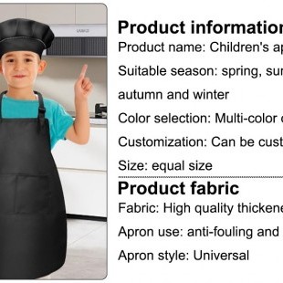 Set of 4 Children's Apron and Chef's Hat Set, Children's Adjustable Cooking Apron with 2 Pockets for Boys Girls Child Kitchen Aprons for Kitchen Cooking Painting Baking 7-13 Years