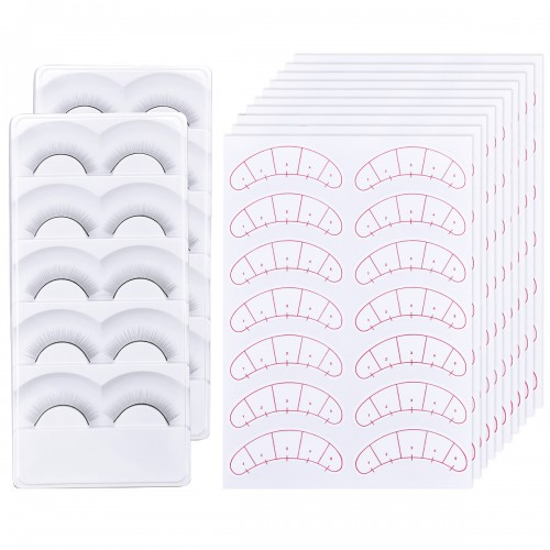 Eyelash Training Kit for Mannequin Head - 70 Pairs Practice Strips, 10 Pairs Self-Adhesive Lashes for Teaching Extensions